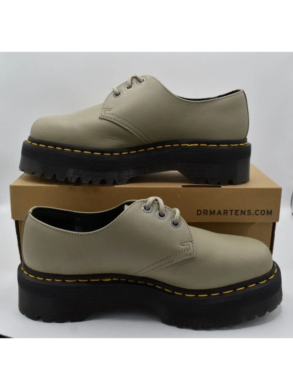 Dr Martens 1461 Womens Size 10 Quad II Platform‎ Stone Pisa Leather Derby Shoes